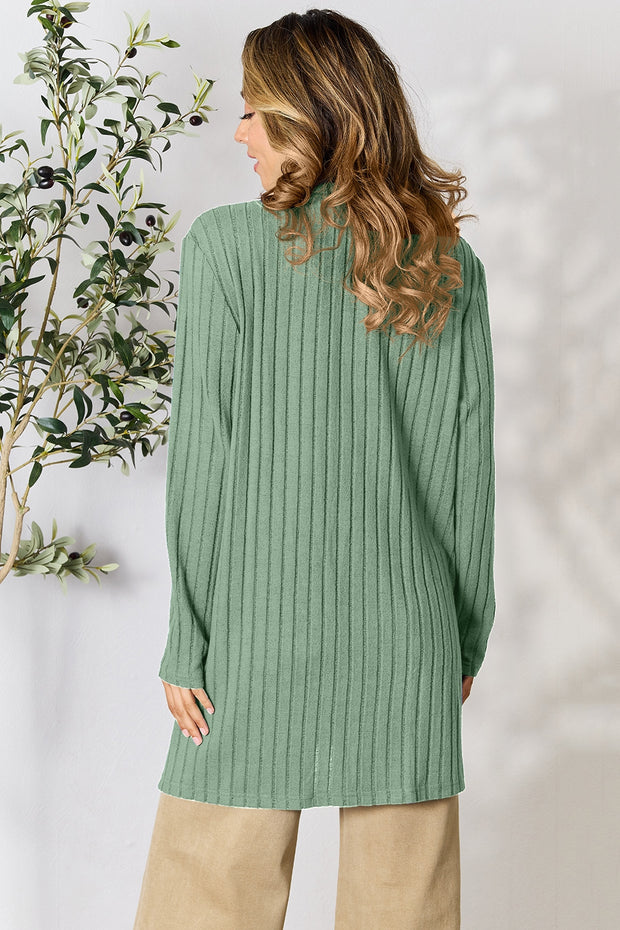 Basic Bae Full Size Ribbed Open Front Cardigan with Pockets - Fashionmj