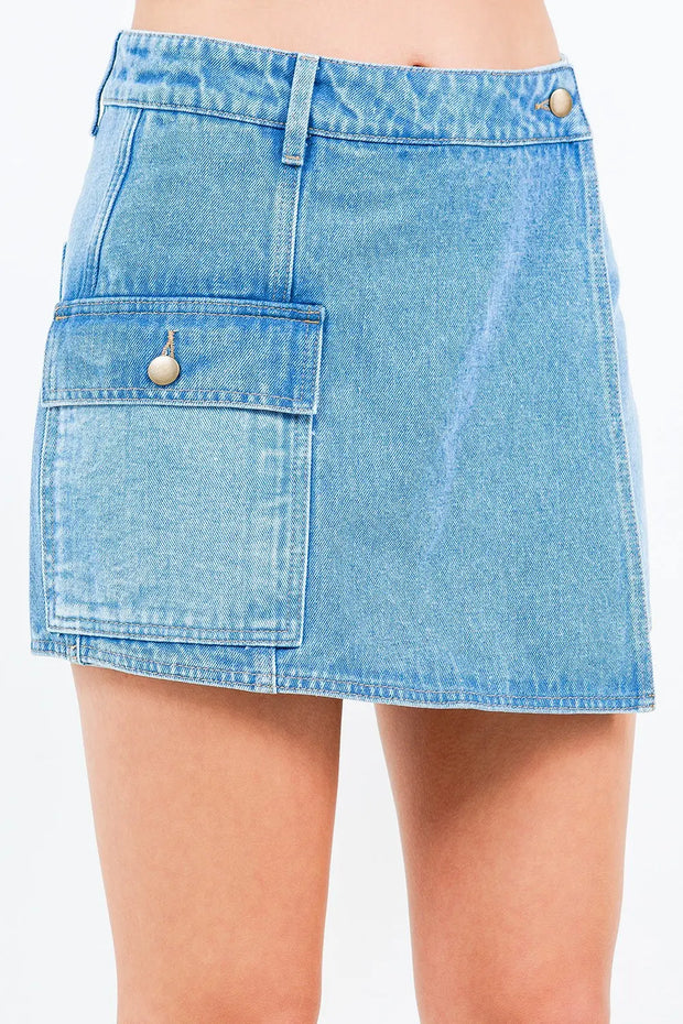 American Bazi Cargo Pocket Denim Skort - Fashionmj