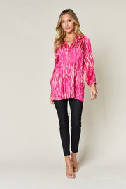 Double Take Full Size Printed Button Up Long Sleeve Shirt - Fashionmj