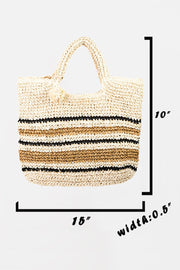 Fame Striped Straw Braided Tote Bag - Fashionmj