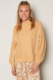 POL Mock Neck Cable Knit Sweater - Fashionmj