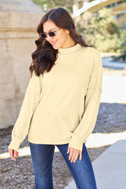 Basic Bae Full Size Ribbed Exposed Seam Mock Neck Knit Top - Fashionmj