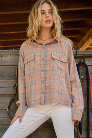 And The Why Full Size Plaid Button Up Raw Hem Shirt - Fashionmj