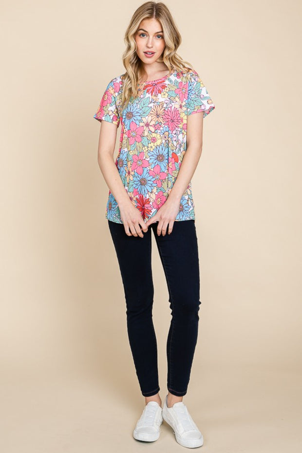 BOMBOM Floral Short Sleeve T-Shirt