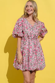 And The Why Full Size Floral Surplice Puff Sleeve Dress - Fashionmj