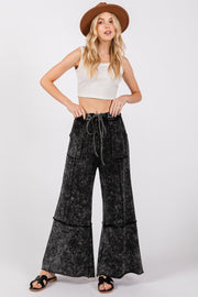 SAGE + FIG Mineral Washed Terry Wide Leg Pants - Fashionmj