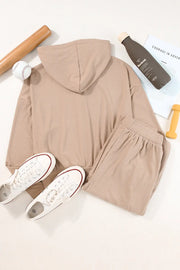 Drawstring Zip Up Hoodie and Pants Active Set - Fashionmj