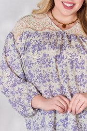 Hailey & Co Full Size Lace Detail Printed Blouse - Fashionmj