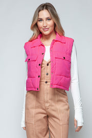 Snobbish Snap Down Quilted Crop Vest - Fashionmj