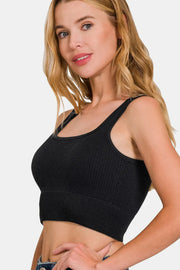 Zenana Ribbed Seamless Tank with Pads - Fashionmj