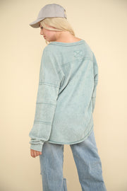 VERY J Washed V-Neck Exposed Seam Knit Top - Fashionmj