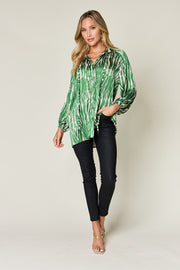 Double Take Full Size Printed Button Up Long Sleeve Shirt - Fashionmj