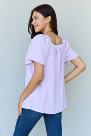 Ninexis Keep Me Close Square Neck Short Sleeve Blouse in Lavender - Fashionmj