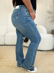 Judy Blue Full Size Mid Rise Destroyed Hem Distressed Jeans - Fashionmj