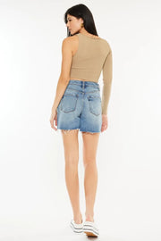 Kancan Full Size Raw Hem High Waist Denim Shorts - Fashionmj