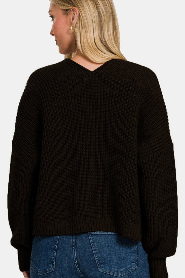 Zenana Open Front Drop Shoulder Sweater Cardigan - Fashionmj