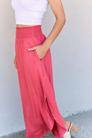 Doublju Comfort Princess Full Size High Waist Scoop Hem Maxi Skirt in Hot Pink - Fashionmj