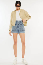 Kancan Ultra High Rise Paperbag Denim Shorts - Fashionmj