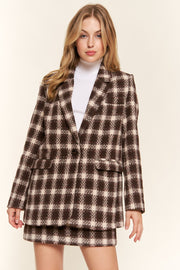 And The Why Full Size Plaid Brushed One Button Blazer - Fashionmj