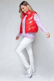 Snobbish Zip Up Turtleneck Shiny Quilted Vest - Fashionmj