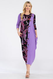 Celeste Full Size Paisley Contrast Midi Dress with Pockets - Fashionmj