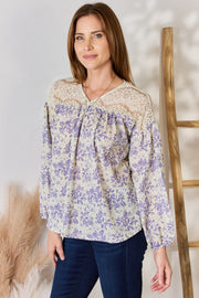 Hailey & Co Full Size Lace Detail Printed Blouse - Fashionmj