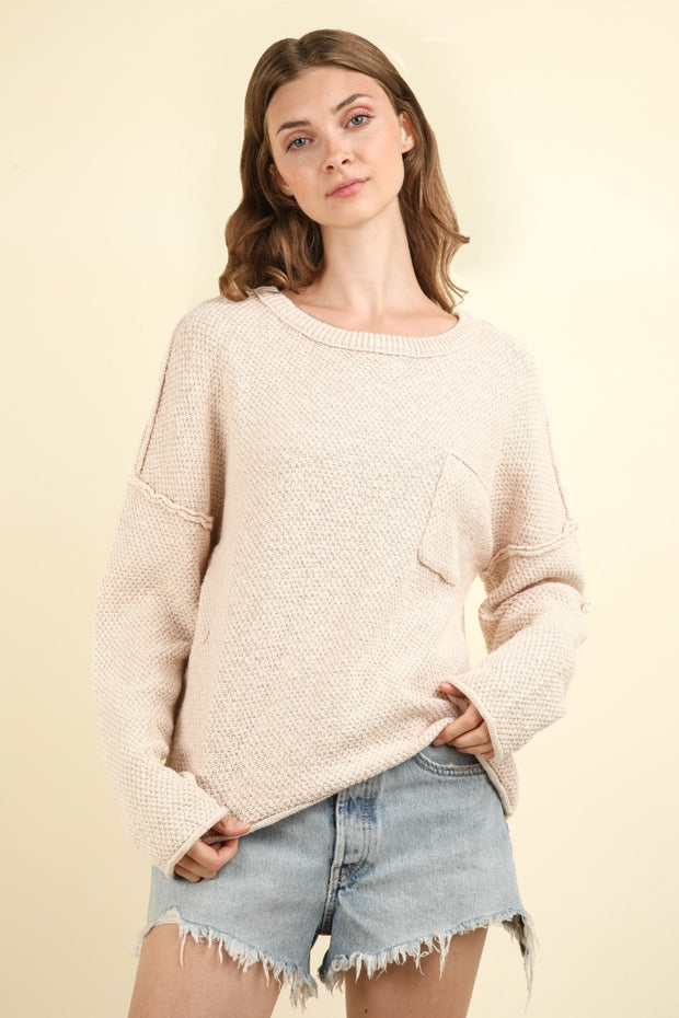 VERY J Mineral Washed Exposed Seam Sweater - Fashionmj