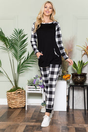 Celeste Plaid Long Sleeve T-Shirt with Pockets - Fashionmj