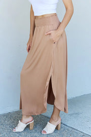 Doublju Comfort Princess Full Size High Waist Scoop Hem Maxi Skirt in Tan - Fashionmj