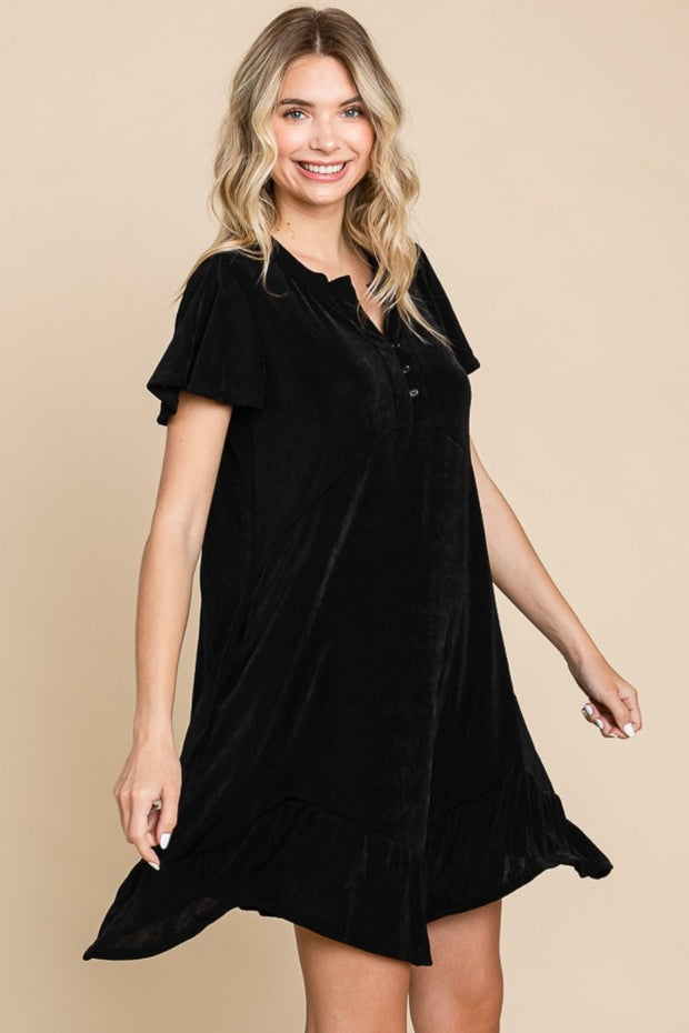 Culture Code Full Size Short Sleeve Ruffled Asymmetric Hem Dress - Fashionmj