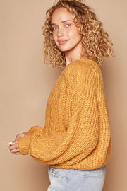 POL Cable Knit Cutout Long Sleeve Sweater - Fashionmj