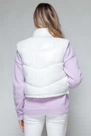 Snobbish Zip Up Turtleneck Shiny Quilted Vest - Fashionmj