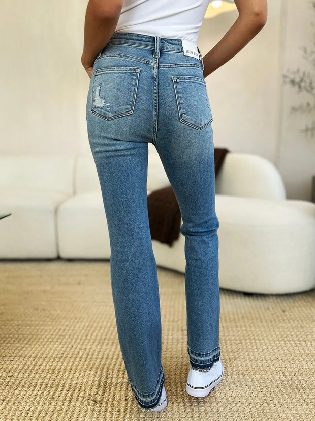 Judy Blue Full Size Mid Rise Destroyed Hem Distressed Jeans - Fashionmj