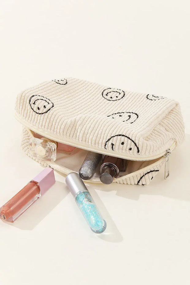 Zenana Smiley Face Corduroy Cosmetic Pouch Trendsi