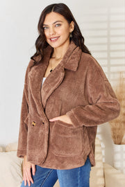 Culture Code Double Breasted Fuzzy Coat - Fashionmj