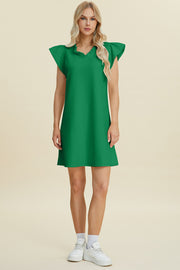 Double Take Full Size Ruffled V-Neck Cap Sleeve Dress - Fashionmj