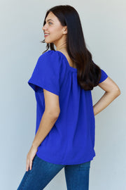 Ninexis Keep Me Close Square Neck Short Sleeve Blouse in Royal - Fashionmj