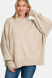 Zenana Side Sit Oversize Sweater - Fashionmj