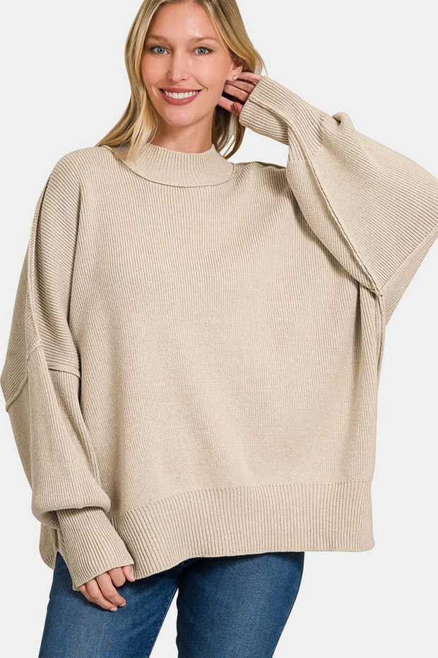 Zenana Side Sit Oversize Sweater - Fashionmj