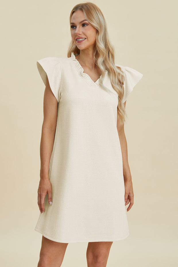 Double Take Full Size Ruffled V-Neck Cap Sleeve Dress - Fashionmj