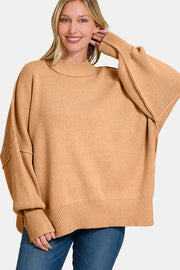 Zenana Side Sit Oversize Sweater - Fashionmj