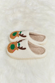 Melody Rudolph Print Plush Slide Slippers - Fashionmj