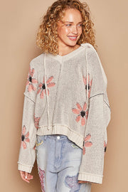 POL Floral Pattern Hooded High-Low Sweater - Fashionmj