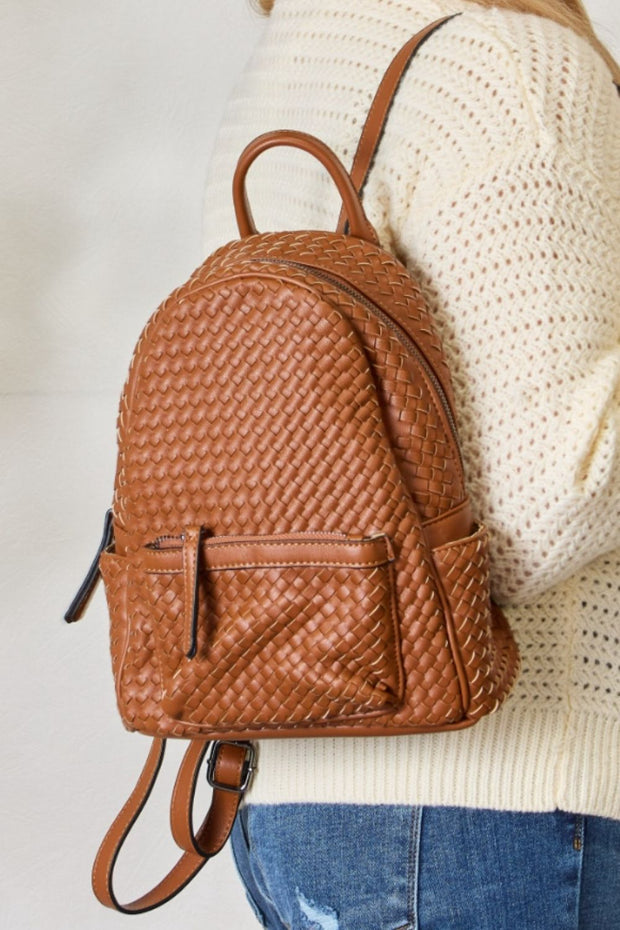 SHOMICO PU Leather Woven Backpack - Fashionmj