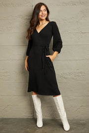 Culture Code Full Size Surplice Flare Ruching Dress - Fashionmj