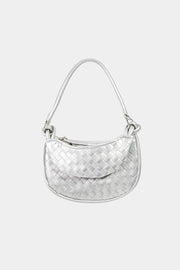 Fame PU Leather Basket Weave Half Moon Bag - Fashionmj