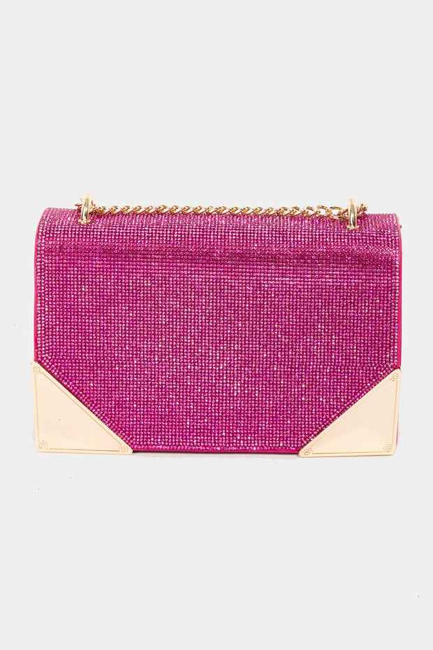 Fame Rhinestone Studded Rectangle Crossbody Bag - Fashionmj