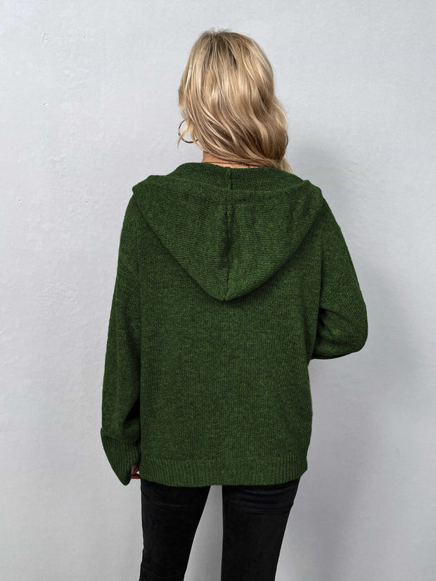 Button-Down Long Sleeve Hooded Sweater - Fashionmj