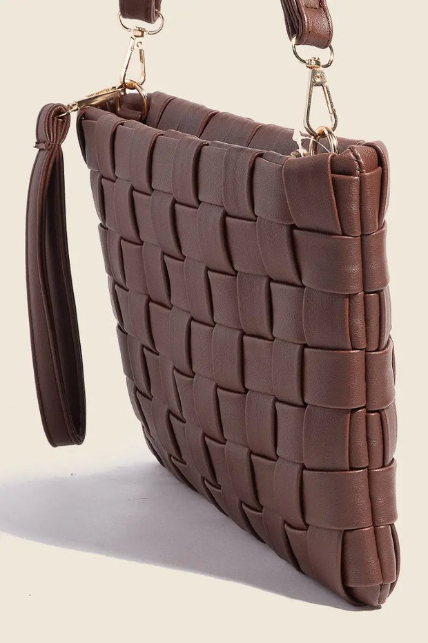 Fame Faux Leather Basket Weave  Crossbody Bag Trendsi