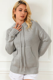 Drawstring Hooded Sweater with Pocket - Fashionmj